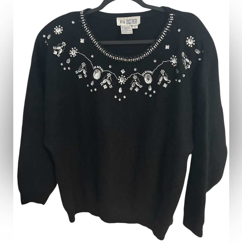 Together! Vintage Black Angora Lambswool Embellished Sweater Size 2X